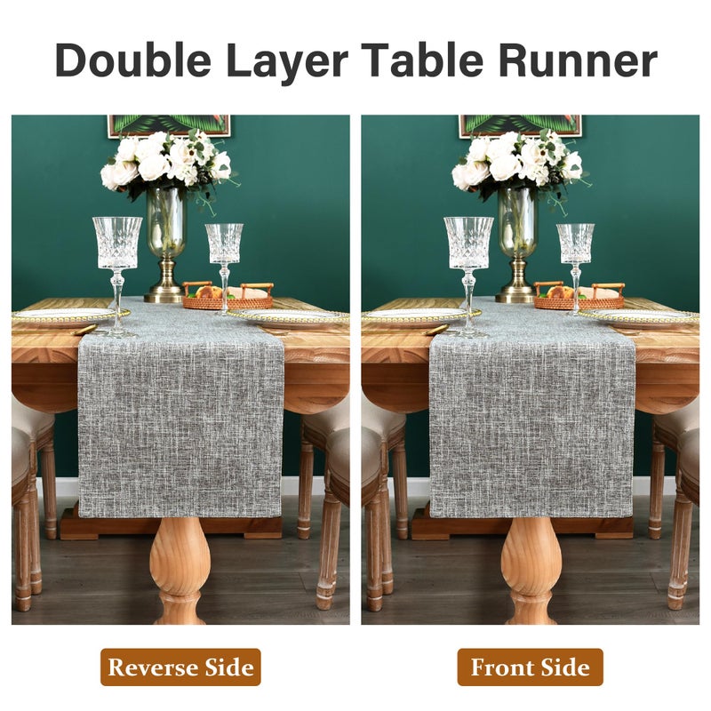 NEWISHER Farmhouse Rustic Faux Linen Table Runner Neutral Grey Table Runners Double Layer Reversible Rectangle Runners for Daily Use Kitchen Dining Banquet Holiday 13x36 Inch - Image 5