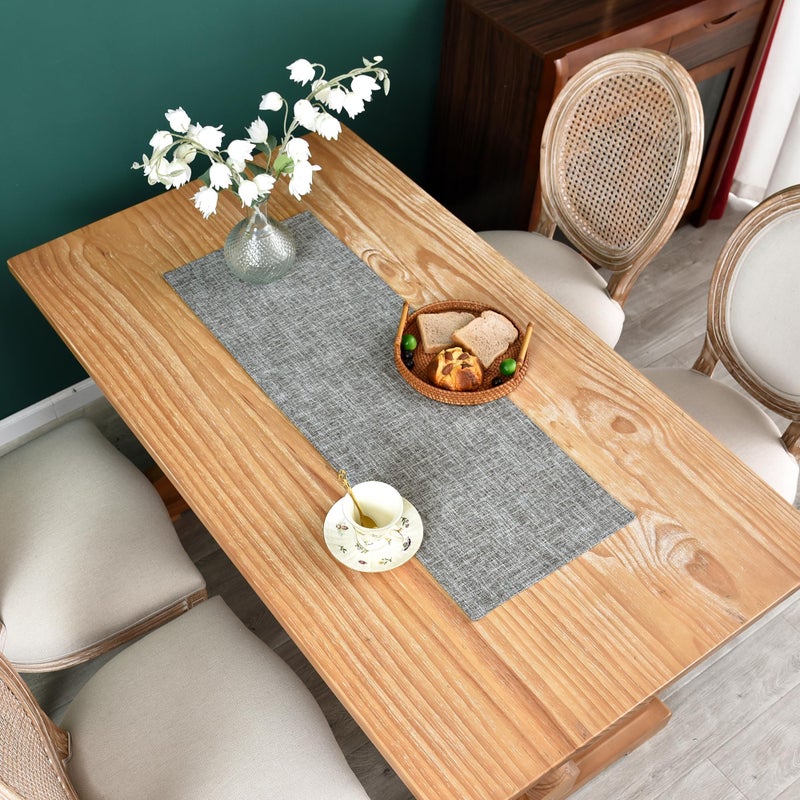 NEWISHER Farmhouse Rustic Faux Linen Table Runner Neutral Grey Table Runners Double Layer Reversible Rectangle Runners for Daily Use Kitchen Dining Banquet Holiday 13x36 Inch - Image 2