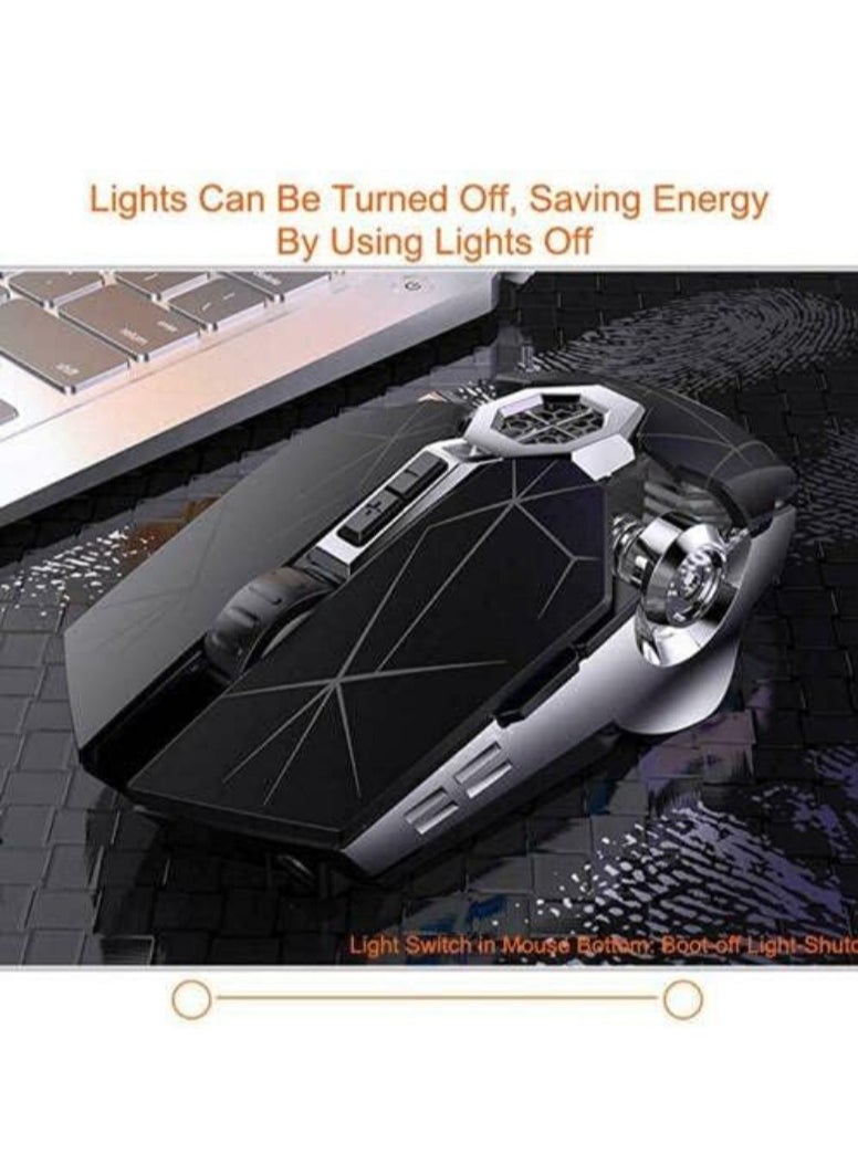 7 Color LED Gaming Mouse Wireless Mouse Gaming USB Backlit Rechargeable for PC (Black)  - Image 4