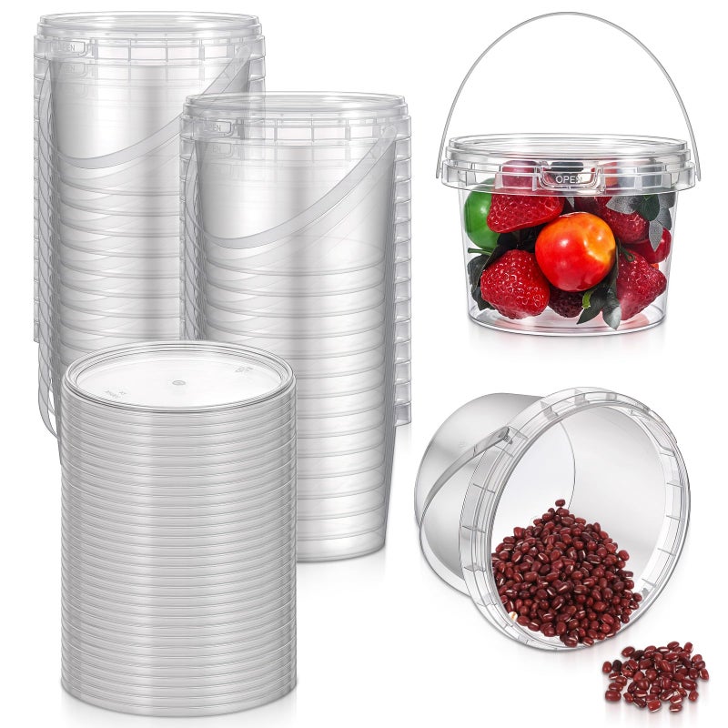 Zyghjort 40 Pcs 16oz Clear Plastic Buckets with Handles and Lids, 16oz Mini Drinking Buckets Reusable Ice Cream Tub Airtight Food Storage Container Pails for Kitchen, Party Snacks, Camping Drinks, Small Items - Image 1