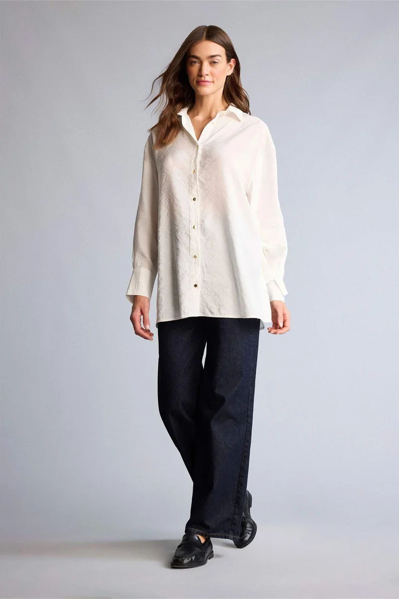 ديفاكتو Oversize Fit Polo Collar Long Sleeve Shirt