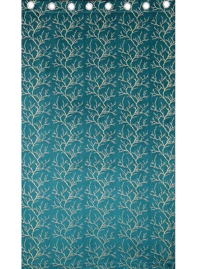 Fabrilia Gold Foil Print Velvet Curtains for 7 Feet Door, Teal, Pack of 1 Piece - Image 3
