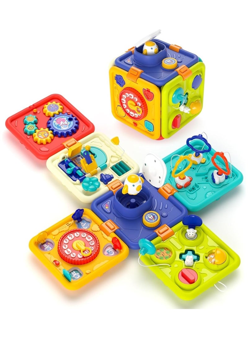 Soofam Baby Activity Cube Montessori Toys,6 in 1 Multifunction Sensory Toy for Toddlers with Lighting and Music,Baby Toys 18+ Months, Early Development Educational Toys (Baby Activity Cube) - Image 1