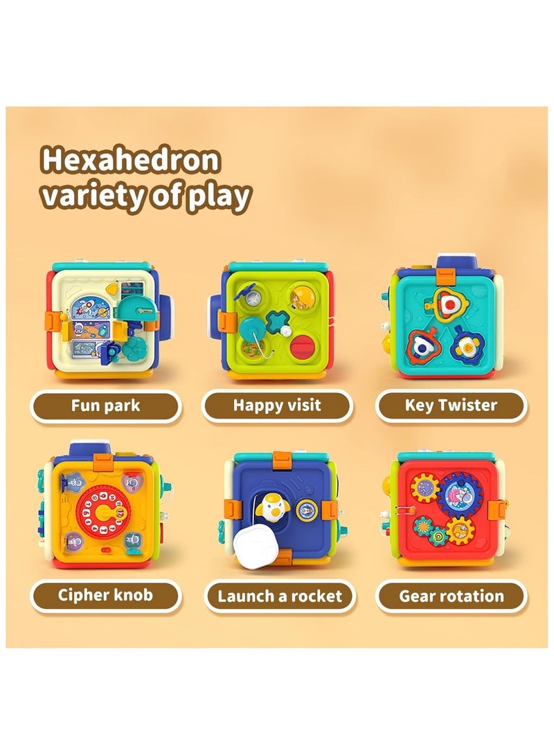 Soofam Baby Activity Cube Montessori Toys,6 in 1 Multifunction Sensory Toy for Toddlers with Lighting and Music,Baby Toys 18+ Months, Early Development Educational Toys (Baby Activity Cube) - Image 2