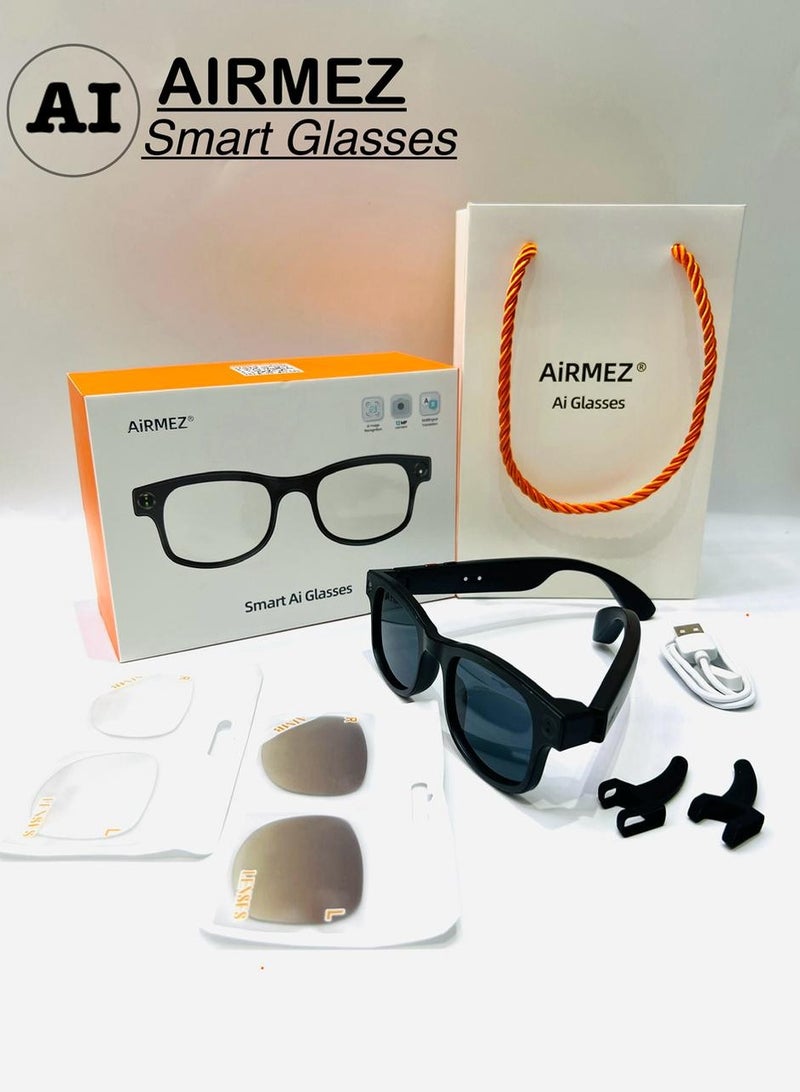 أيرمز نظارات Airmez S1 الذكية المزودة بالذكاء الاصطناعي | تسجيل فيديو عالي الدقة بدقة 12 ميجابكسل مع تحكم صوتي، ترجمة فورية، تصميم أنيق ومريح، ميكروفون عازل للضوضاء، بلوتوث، وشحن مغناطيسي - Image 3
