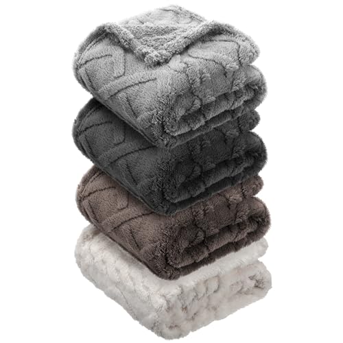 VitalCozy 4 Pcs Fleece Baby Blankets for Boys Girls 3D Soft Plush Warm Baby Receiving Blankets 30 x 40 Cozy Fluffy Infant Toddler Newborn Swaddling Blanket for Crib Nursery BedDark Color - Image 1