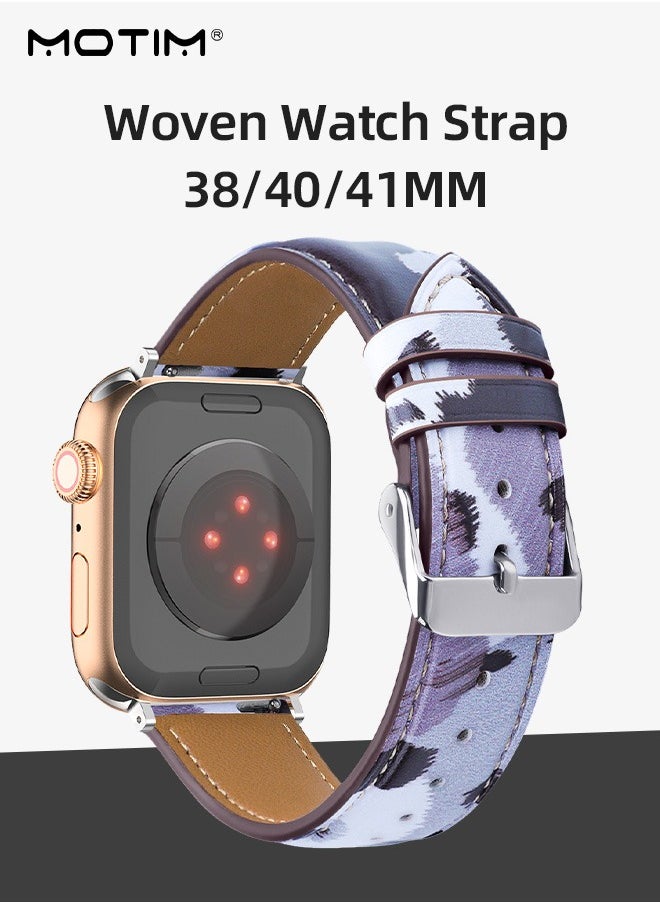 Motim - Leather Slim Watch Band, Compatible with Apple Watch Band 38mm 40mm 41mm, Leopard Design Wristband Replacement Strap for iWatch SE Series 8/7/6/5/4/3/2/1 - Image 1