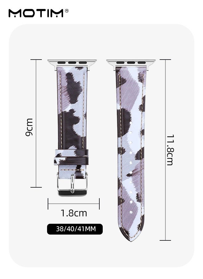 Motim - Leather Slim Watch Band, Compatible with Apple Watch Band 38mm 40mm 41mm, Leopard Design Wristband Replacement Strap for iWatch SE Series 8/7/6/5/4/3/2/1 - Image 1