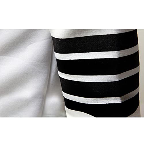 ZUEVI Men's Casual Striped Drawstring Hooded And Zipper Closure Hoodies Slim Fit Lightweight Sweatshirt (WHITE-S) - Image 3