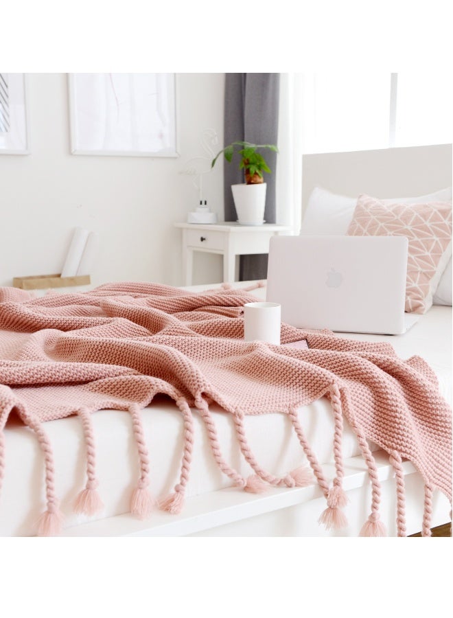 بطانية محبوكة بسيطة بلون ثابت من القطن باللون الوردي - Image 4