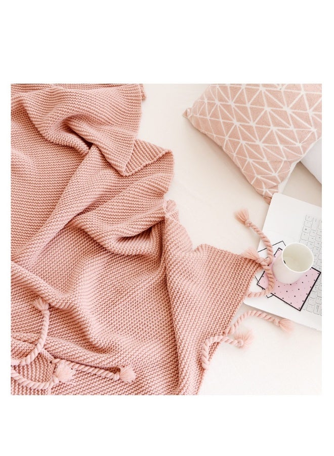 بطانية محبوكة بسيطة بلون ثابت من القطن باللون الوردي - Image 2