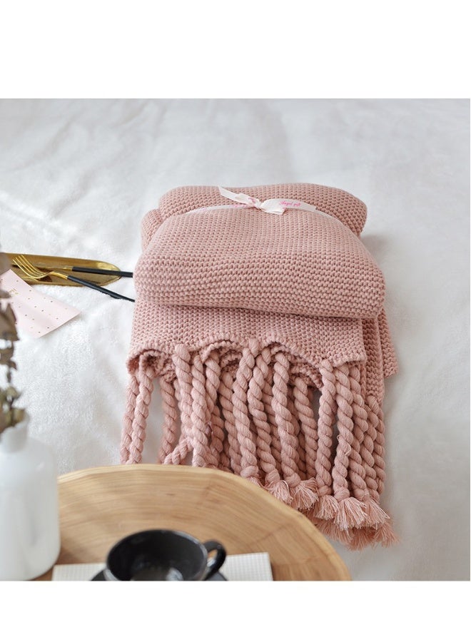 بطانية محبوكة بسيطة بلون ثابت من القطن باللون الوردي - Image 5
