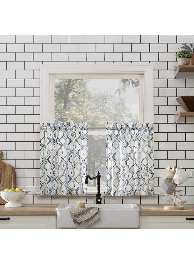 No. 918 No 918 Barker Geometric SemiSheer Rod Pocket Kitchen Curtain Valance and Tiers Set 54 x 36 White - Image 2