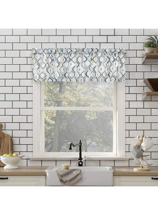 No. 918 No 918 Barker Geometric SemiSheer Rod Pocket Kitchen Curtain Valance and Tiers Set 54 x 36 White - Image 4