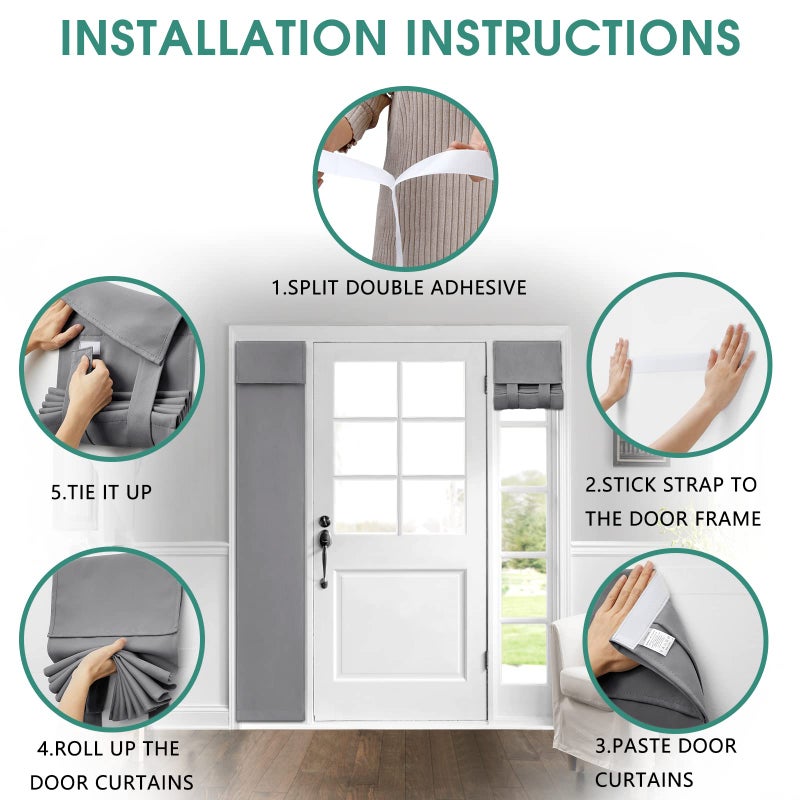 HOMEIDEAS HOMEIDEAS Sidelight Curtains for Front Door  Side Door Curtains for Small Window  Privacy Door Blinds for Sidelight Curtains  Thermal Insulated Door Window Covering  Light Grey  1 Panel  W12 X L40 - Image 3
