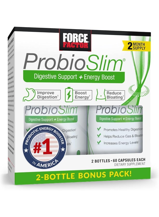 Force Factor ProbioSlim Probiotic Supplement for Women and Men with Probiotics and Green Tea Extract, Reduce Gas, Bloating, Constipation, Support Digestive and Gut Health, 120 Capsules (Twin Pack) - Image 1