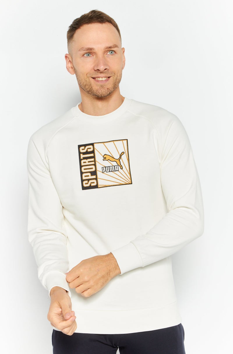 PUMA Men Sportswear Fit Long Sleeve Training Sweatshirt, Off White Combo - Image 1