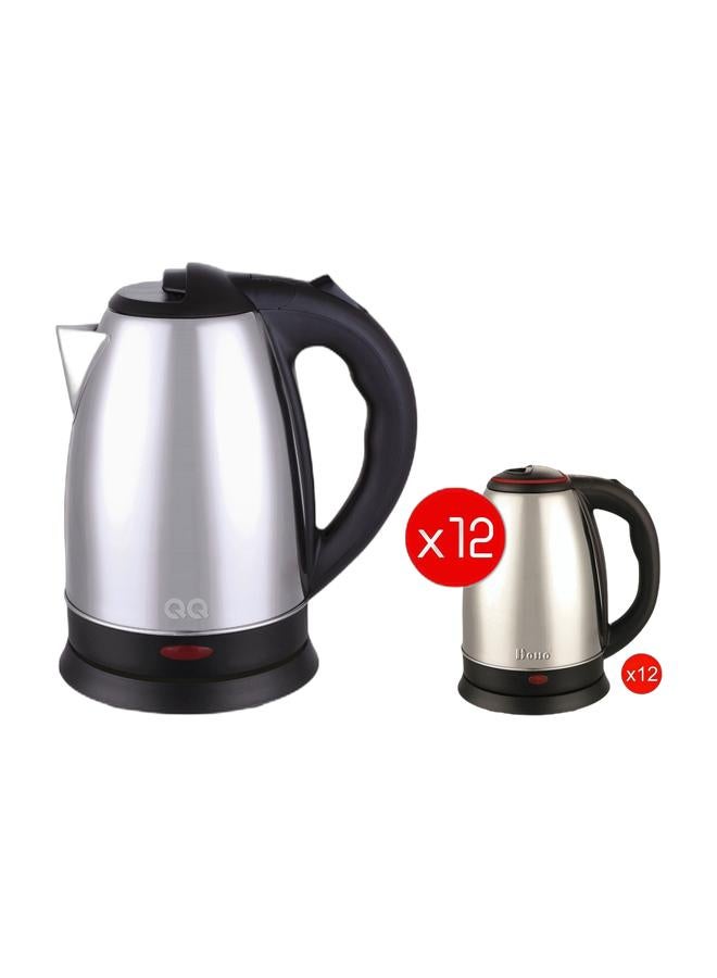 هوهو (24 غلاية) مجموعة من 12 غلاية كهربائية QQ ستيل 1.5 لتر 1500 وات ومجموعة 12x من مجموعة غلاية هوهو الكهربائية المصنوعة من الفولاذ المقاوم للصدأ - Image 1