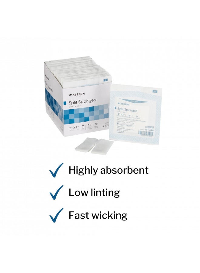 McKesson Split Sponges, Sterile, 100% Cotton, I.V. Drain Split Dressing, 2 in x 2 in, 2 Per Pack, 35 Packs, 70 Total