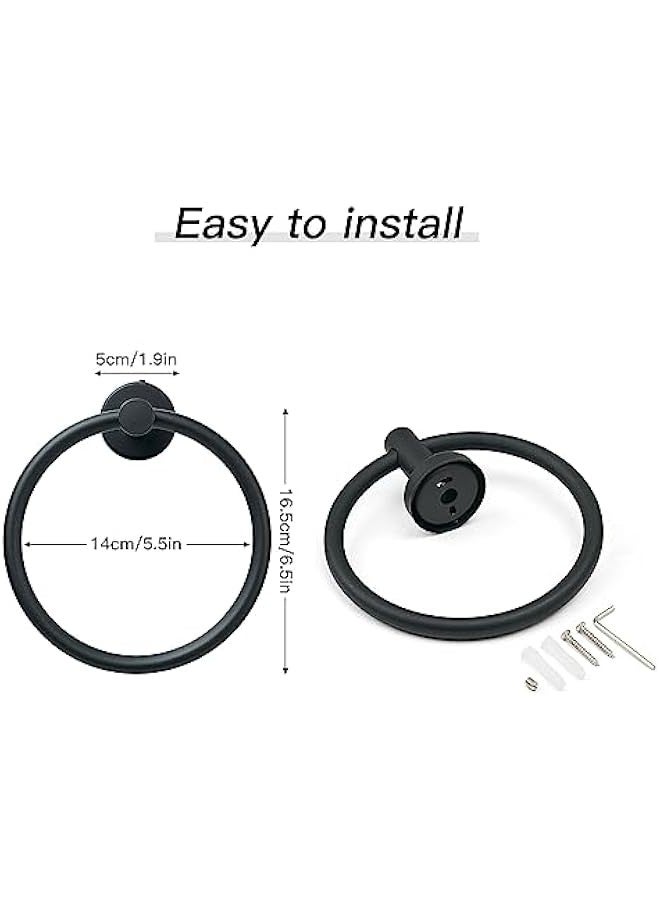 Towel Ring for Bathroom Wall, Black Hand Towel Holder, Modern Bath Hand Towel Ring Stainless Steel Round Towel Holder for Bathroom & Kitchen  - Image 2