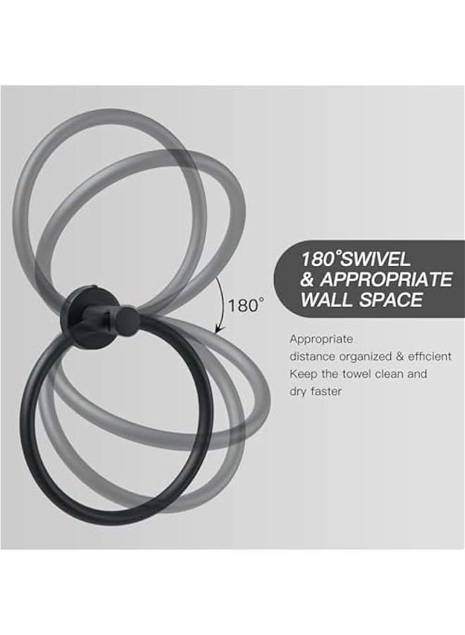 Towel Ring for Bathroom Wall, Black Hand Towel Holder, Modern Bath Hand Towel Ring Stainless Steel Round Towel Holder for Bathroom & Kitchen  - Image 3