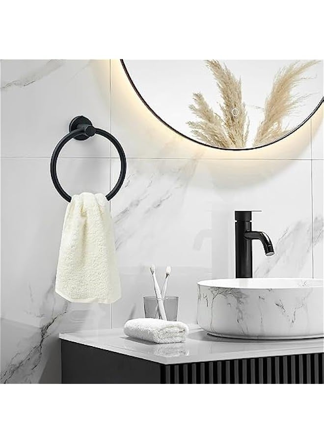 Towel Ring for Bathroom Wall, Black Hand Towel Holder, Modern Bath Hand Towel Ring Stainless Steel Round Towel Holder for Bathroom & Kitchen  - Image 4