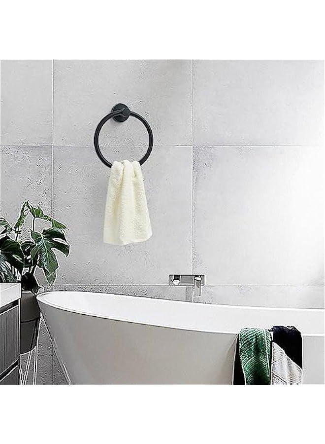 Towel Ring for Bathroom Wall, Black Hand Towel Holder, Modern Bath Hand Towel Ring Stainless Steel Round Towel Holder for Bathroom & Kitchen  - Image 5