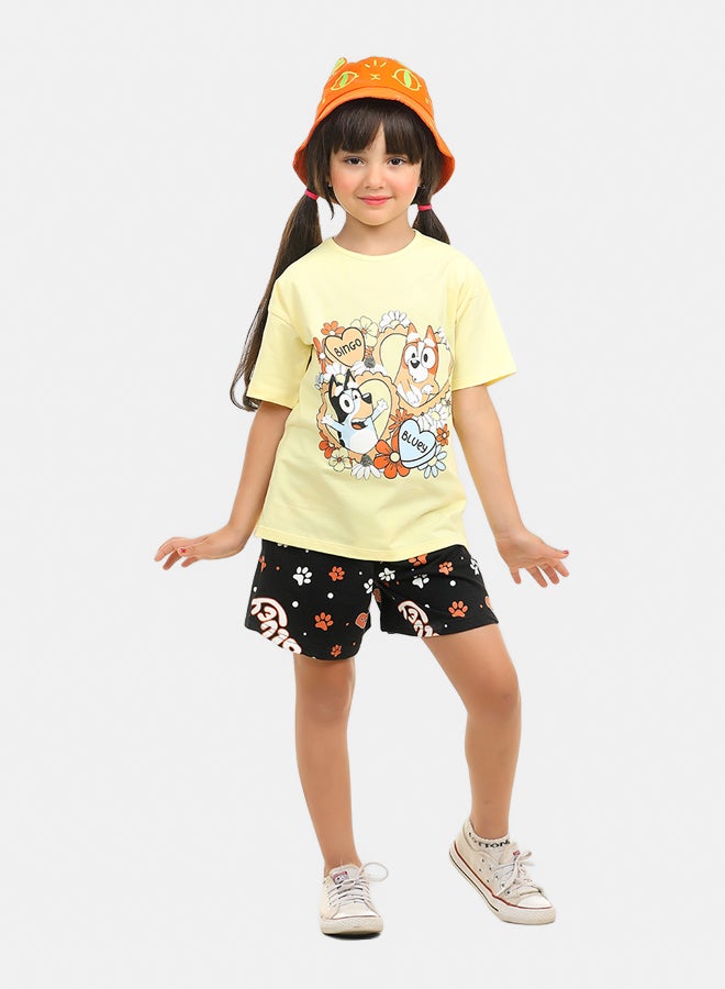 ريمينت طقم شورت صيفي للبنات اصفر فاتح - Image 1