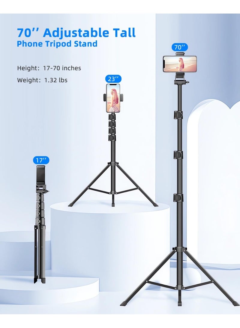 70" Extendable Phone Tripod & Selfie Stick – Wireless Remote, Adjustable Phone Holder for Video Recording, Compatible with iPhone, Android, and Cameras - Image 3