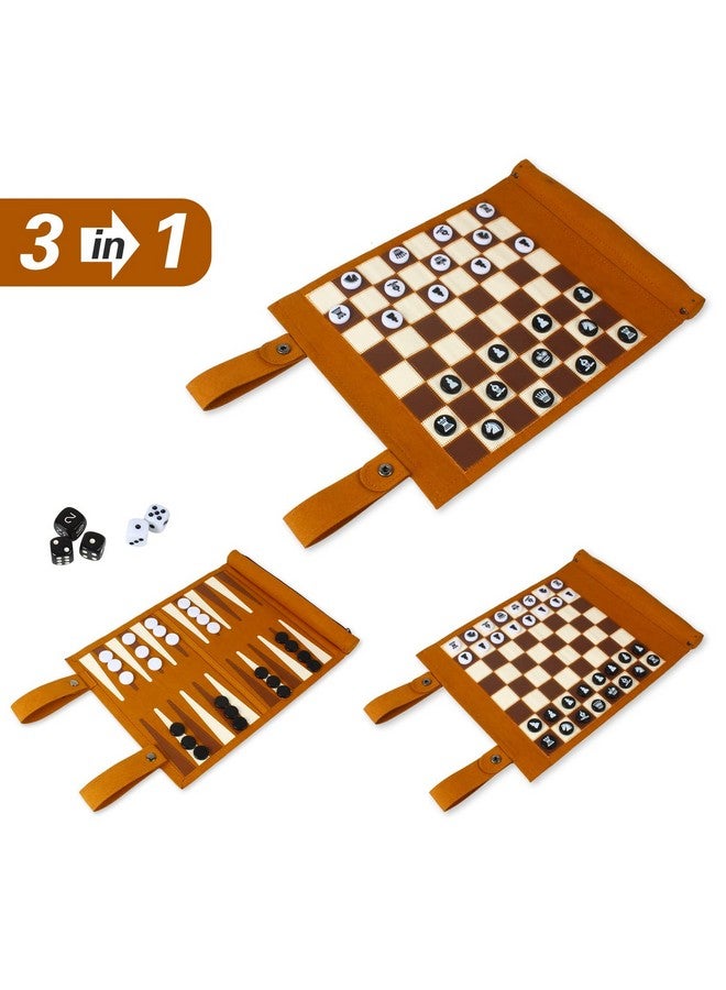 Andux Rollable Backgammon Board Game Microfiber Portable Chess Set PGSLQ-01 (3-in-1 Chess - Brown) - Image 3