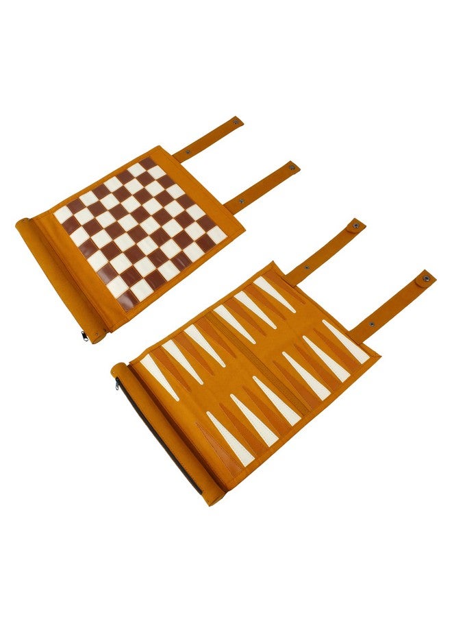 Andux Rollable Backgammon Board Game Microfiber Portable Chess Set PGSLQ-01 (3-in-1 Chess - Brown) - Image 5