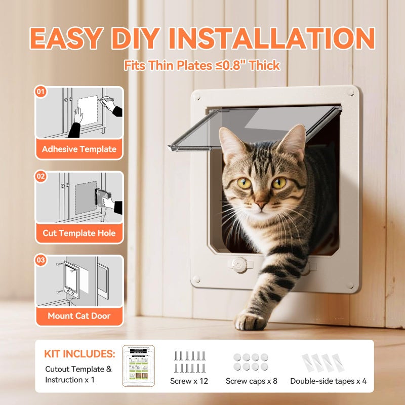LIBBEPET Thin Cat Door, Safety Pet Door for Cats Up to 25 lbs, Interior Cat Door with 4 Way Locking for Window, Sliding Door and Cat House, Easy to Install, Extra Large - Image 5