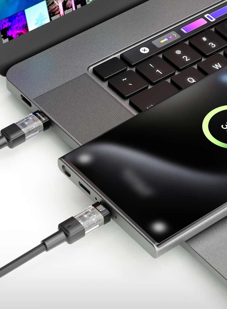 برودو كابل شحن سريع - 100 واط - من نوع USB C إلى USB C - مع رأس شفاف - طول 1.2 متر - لون اسود - بورودو - Image 2