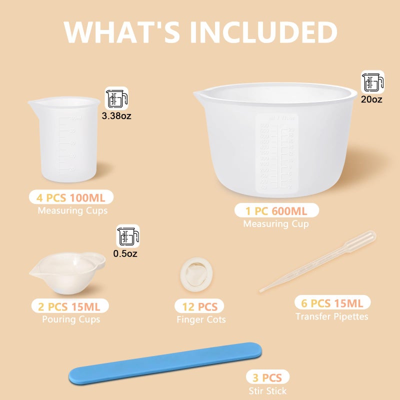 KISREL Silicone Measuring Cups for Resin, Resin Supplies with 600&100ml Cups, Resin Mixing Cups, Silicone Stir Sticks, Epoxy Mixing Cup - Image 2