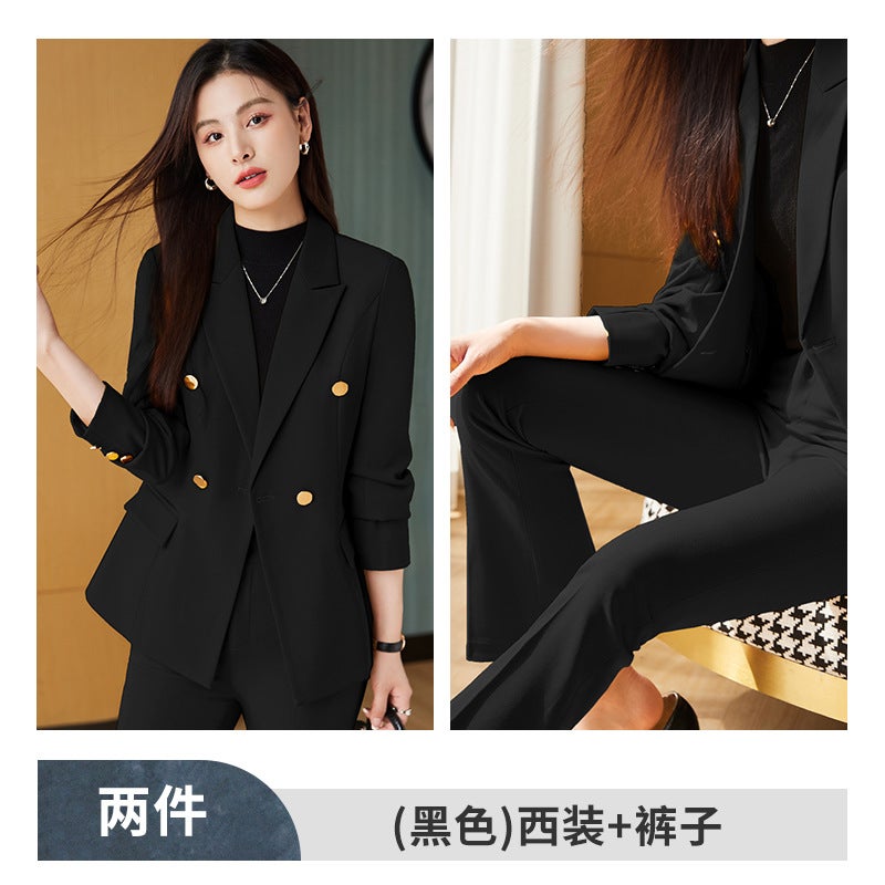 High-class Suit suit Womens Cross-border Autumn Fashion Temperament Goddess Fan Professional Dress Suit Jacket Work Clothes A204 Black Suit Pants