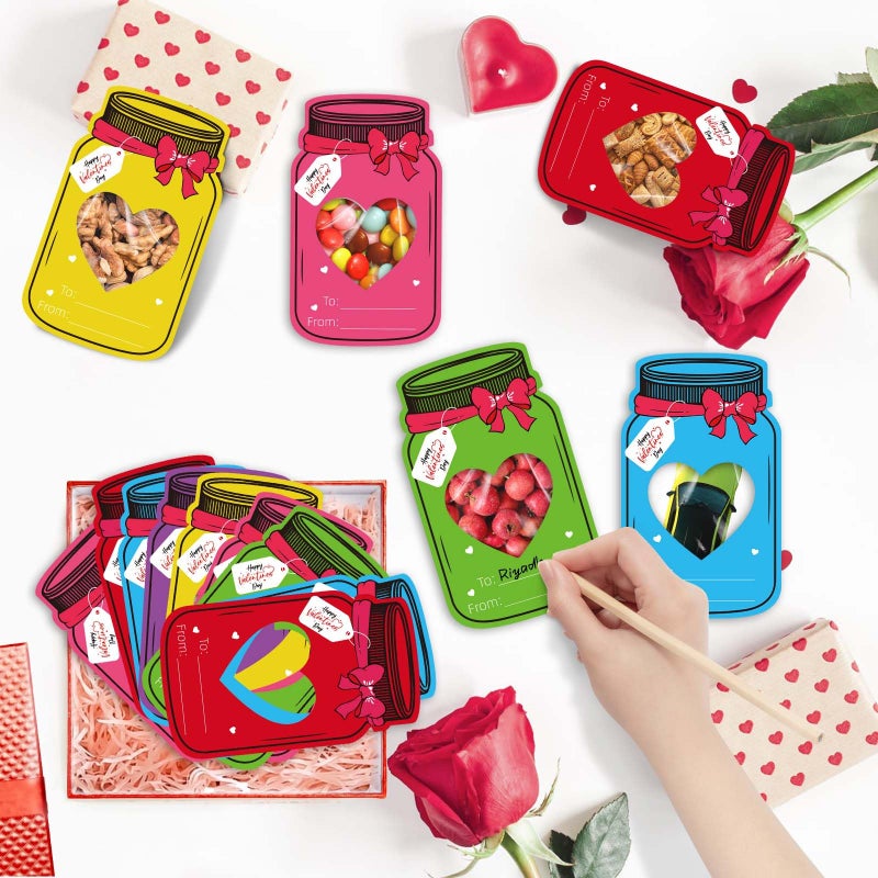 Labrostar 60Pcs Valentines Day Gifts for Kids Valentines Day Mason Jar Cards with Treat Bags for Valentines Exchange Cards Boys Girls Toddler School Classroom Activities Party Favors - Image 4