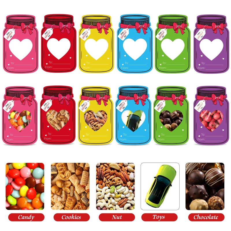 Labrostar 60Pcs Valentines Day Gifts for Kids Valentines Day Mason Jar Cards with Treat Bags for Valentines Exchange Cards Boys Girls Toddler School Classroom Activities Party Favors - Image 5