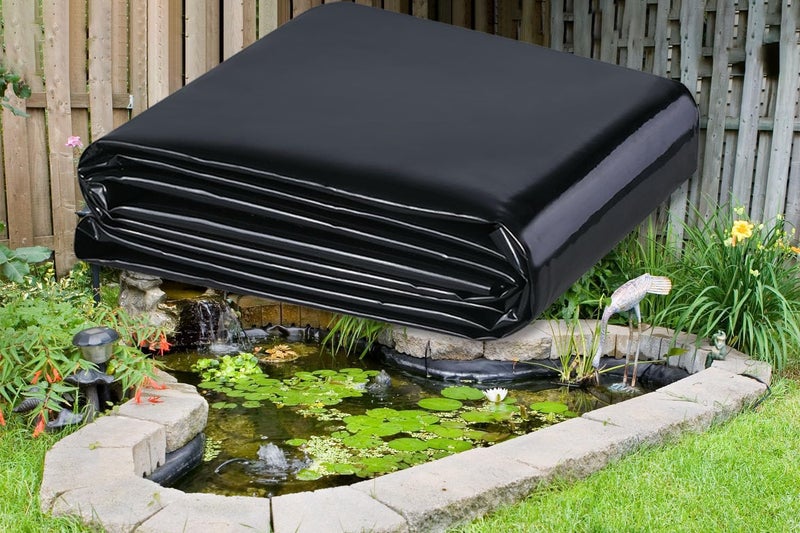 KLEWEE 10 x 13ft Pond Liner, 20 Mil LDPE Heavy Duty Pond Liners, Black Fish Safe Pond Liner for Koi Ponds, Waterfall, Stream, Fountains and Water Gardens - Image 1