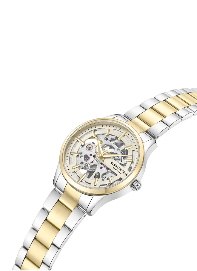 كينيث كول نيو يورك Kenneth Cole New York 34.5mm Automatic Women's Watch with Champagne Gold Dial & Silver-Yellow Gold Stainless Steel Bracelet