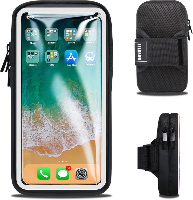MOVOYEE حامل هاتف لذراع الجري لحامل الهاتف المحمول آيفون 16 16e 15 14 13 12 11 برو ماكس Xs Xr X بلس SE ميني سامسونج جالاكسي ألترا S25، أذرع رياضية تناسب التمارين الرياضية، الجيم، والمشي في الطبيعة - Image 1