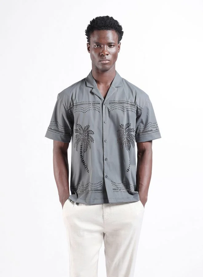 The Indian Garage Co Men Relaxed Fit Solid Cuban Collar Half Sleeves Shirt