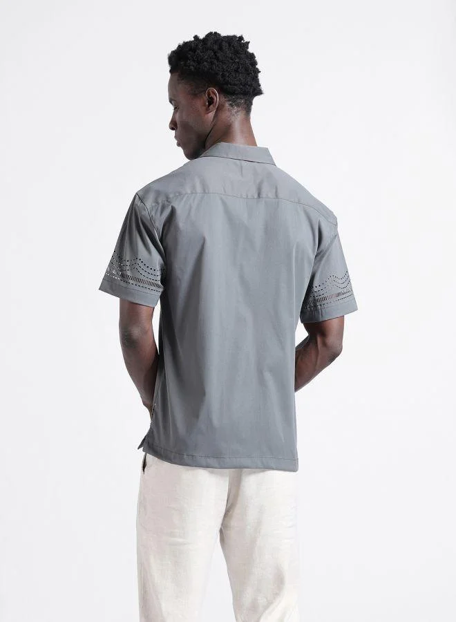 The Indian Garage Co Men Relaxed Fit Solid Cuban Collar Half Sleeves Shirt