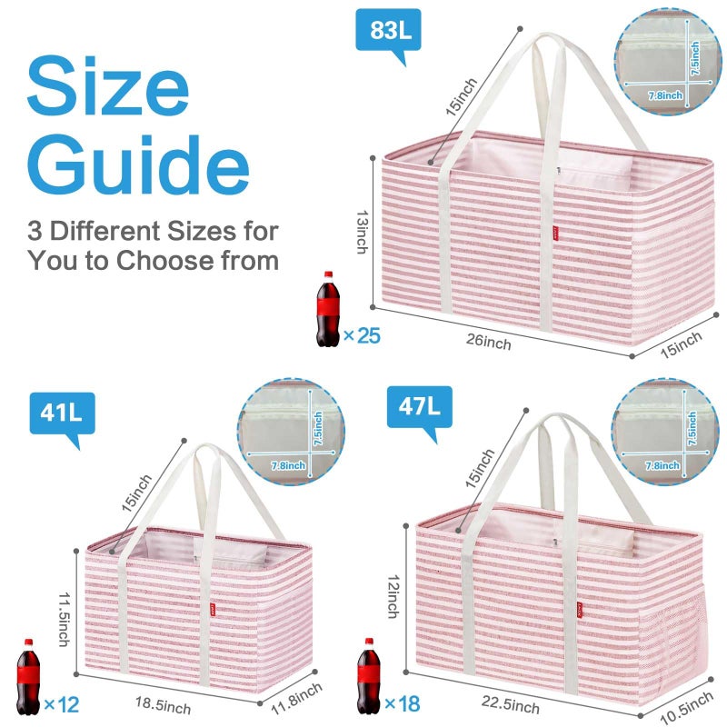 LHZK Standing Extra Large Utility Tote Bag with Metal Wire Frame and the Sides Rinforced, Extra Large Tote Bag with Handle, Reusable Grocery Bags Foldable, Beach Bag, Car Tote (Pink) - Image 4