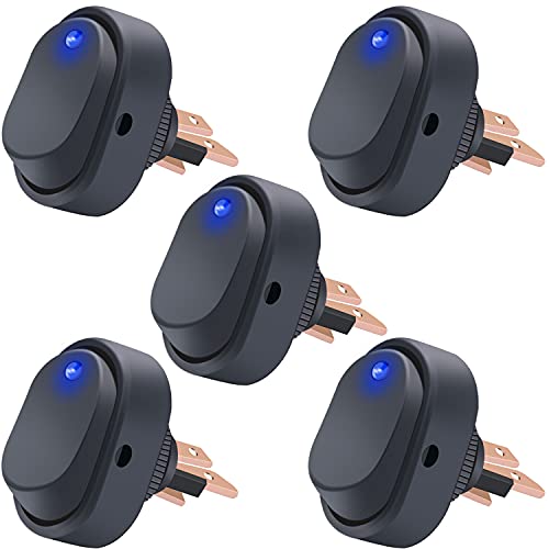 Twidec/5Pcs LED Lighted Rocker Switch Toggle 12V 30A SPST 3 Pin On-Off Blue Round Dot Switch for Car Boat Marine ASW-20D-BU - Image 1