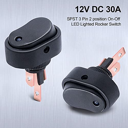 Twidec/5Pcs LED Lighted Rocker Switch Toggle 12V 30A SPST 3 Pin On-Off Blue Round Dot Switch for Car Boat Marine ASW-20D-BU - Image 2