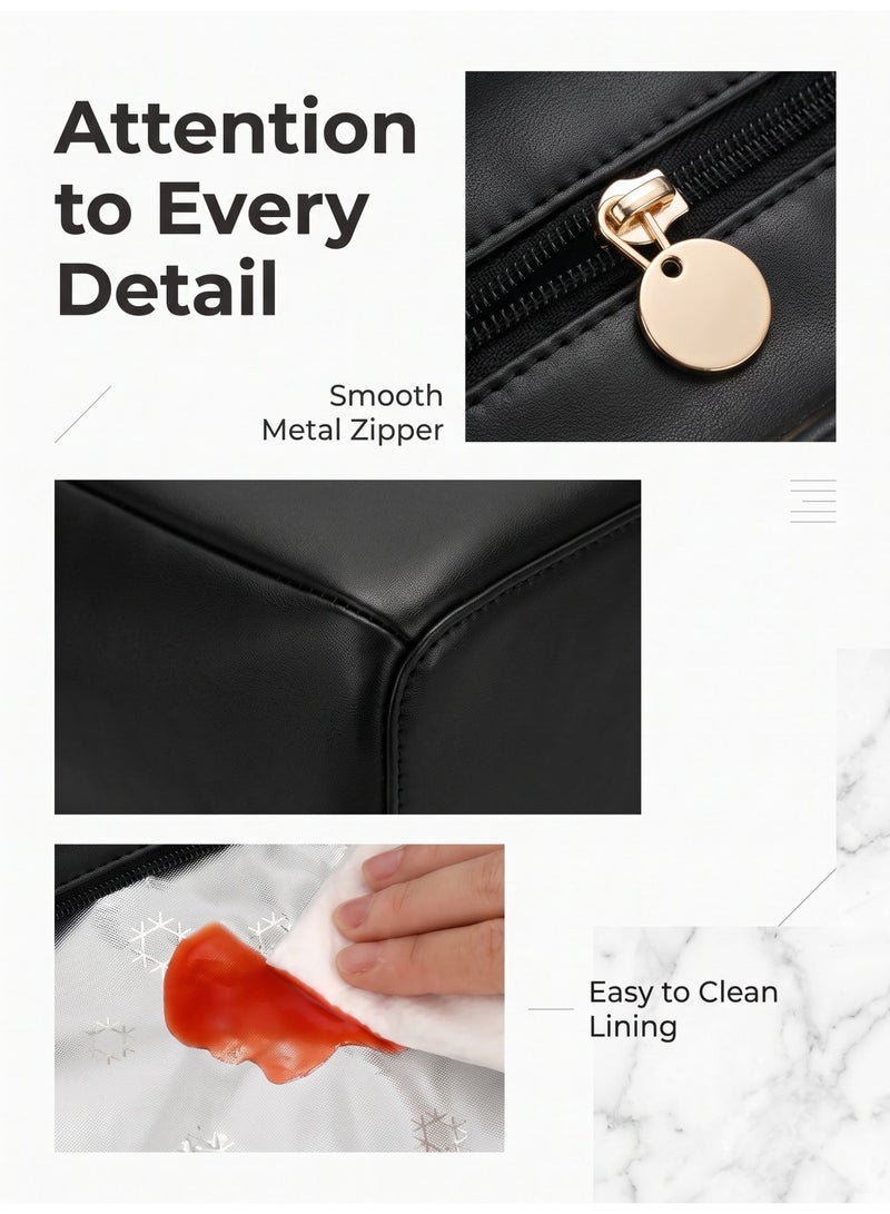nihao New Large Capacity Insulated Bag Waterproof Insulated Aluminum Foil Portable Lunch Box Lunch Bag Women Insulated Bag - 10L Women Lunch Tote Bag Work, Pu Lunch Bag Cooler Bag - Black , 31*14*20 CM - Image 4