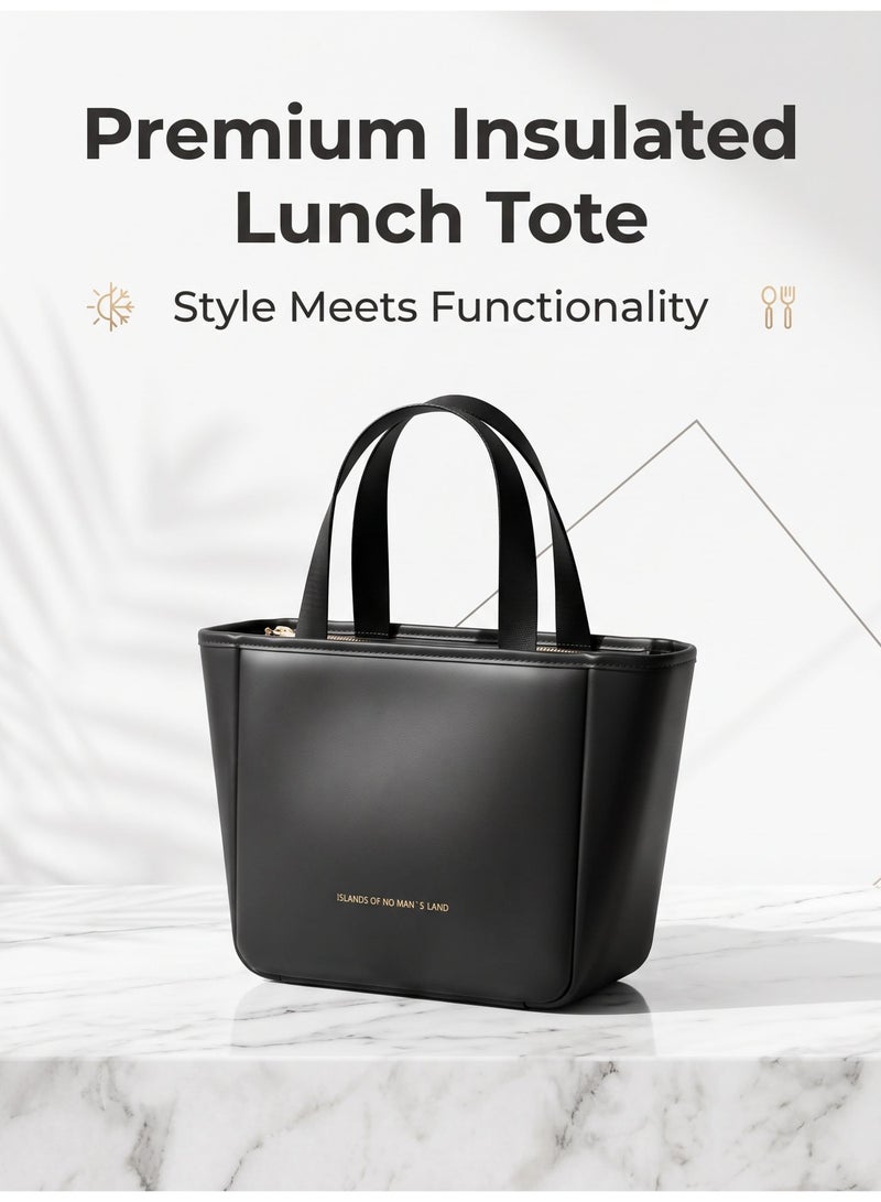 nihao New Large Capacity Insulated Bag Waterproof Insulated Aluminum Foil Portable Lunch Box Lunch Bag Women Insulated Bag - 10L Women Lunch Tote Bag Work, Pu Lunch Bag Cooler Bag - Black , 31*14*20 CM - Image 1