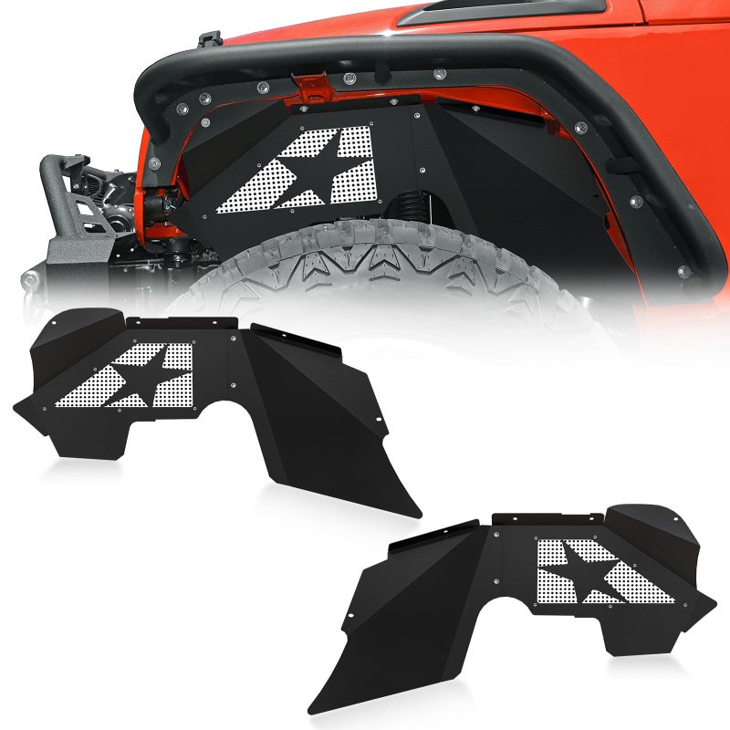 Generic YZONA Front Inner Fender Liners Compatible with 2007-2018 Jeep Wrangler JK & JKU Unlimited Sport Sahara Rubicon, Black Steel Mud Guards Bolt-on Style Wheel Well Cover Fenders Flares (2/4 Doors) - Image 1