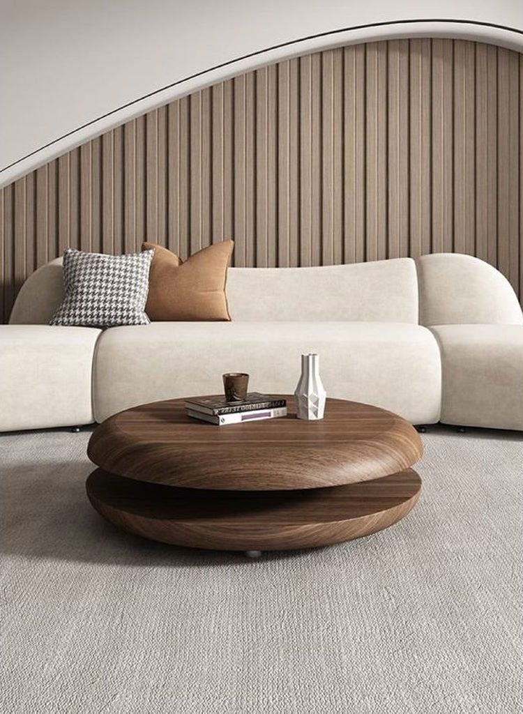 بيتك طاولة قهوة خشب طبيعي و خشب قشره الجوز الطبيعي بني - 40×80×80 سم - Image 1