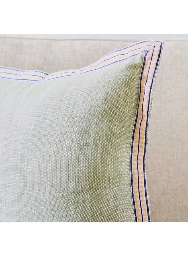 Home Box Green Artist Verde Chambray with Embroidered Edges Filled Cushion 50 x 50 cm  - Image 1
